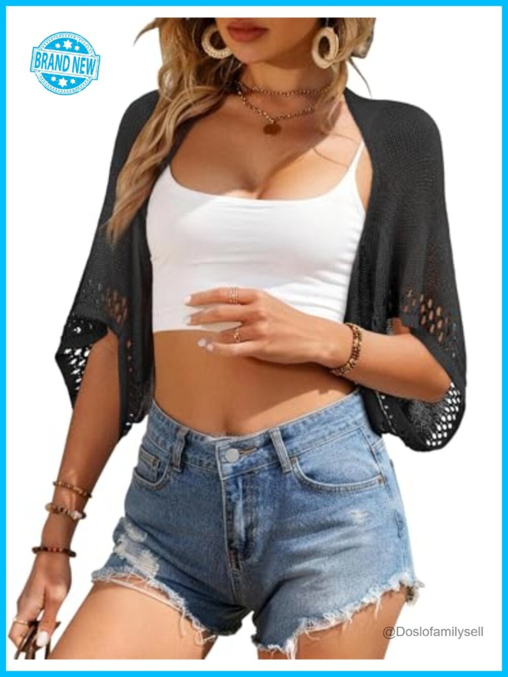 Crochet Shrug Batwing Sleeve Lightweight Summer Cardigan Women's